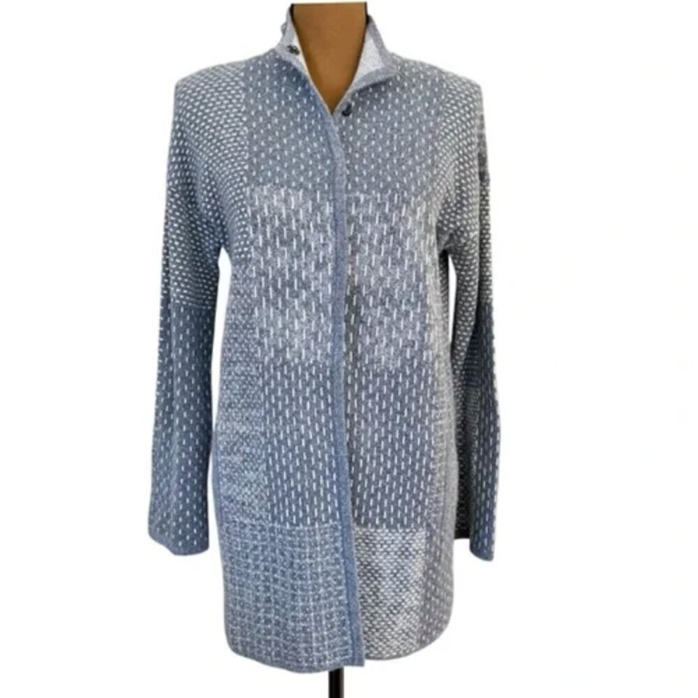 Purejill J.‎ Jill Women's Size Small Patchwork Longline Cardigan Blue Gray White